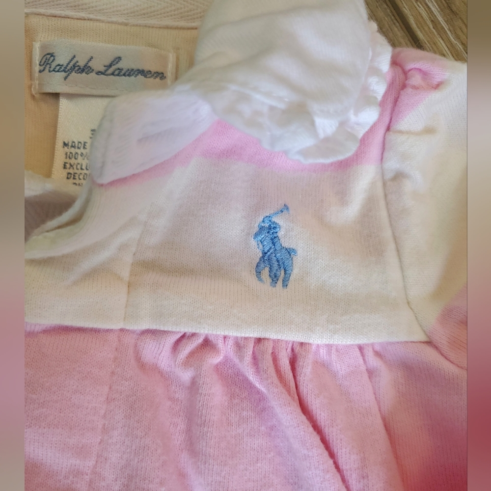Baby girl's Ralph Lauren pink/cream striped rugby coverall Size 3 mo. - Picture 4 of 5